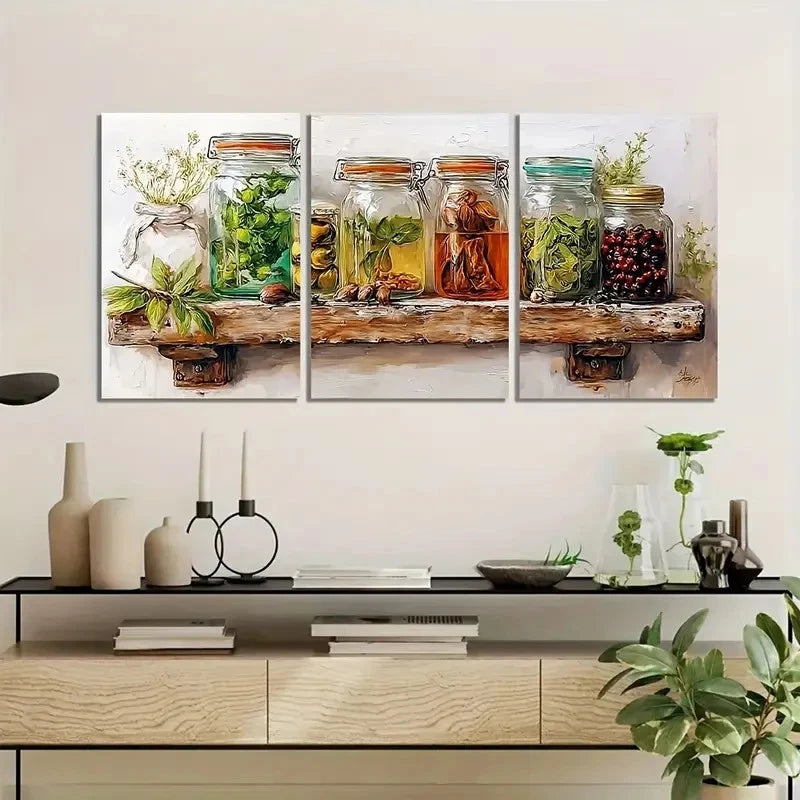 3pcs Edible Items On A Shelf Print Metal Print Ready to Hang Art - Bella Home Decor