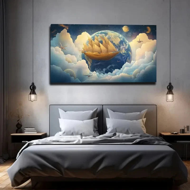 Floating Sailboat Beautiful Wall Art Canvas Office Home Room Framed 120x60cm
