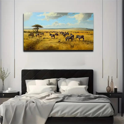 Savannah Animal Migration Wall Art Canvas Office Home Room Framed 120x60cm