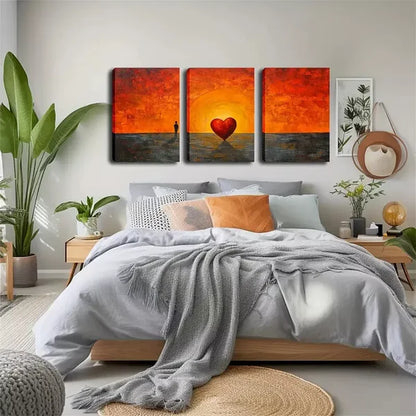 3pcs Man and Red Heart Silhouette, Coastal Lands Wall Art Set Canvas Framed 60x90cm - High Quality Print 100% Australian Made Wall Canvas Ready to Hang - Bella Home Decor