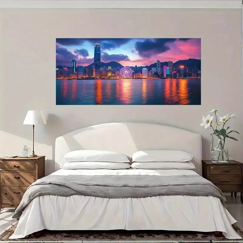 City Skyline Sunset Reflections Wall Art Canvas Office Home Room Framed 120x60cm