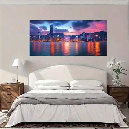 City Skyline Sunset Reflections Wall Art Canvas Office Home Room Framed 120x60cm