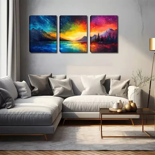 3pcs Colorful Sky And Mountain Wall Art Canvas Unframed - High Quality Print 100% Australian Made Wall Canvas - Bella Home Decor