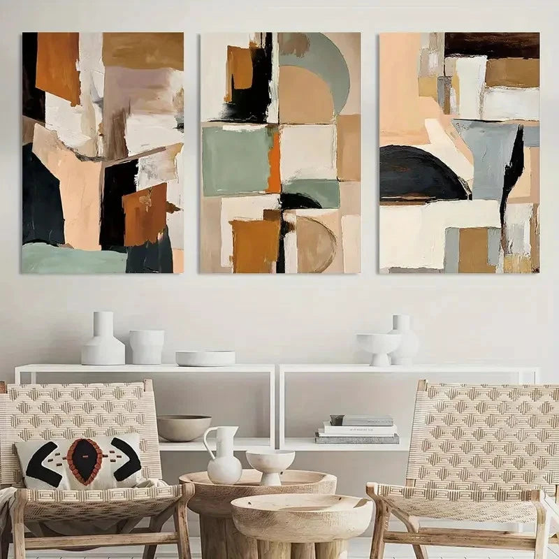 3pcs Painting Abstract Neutral Colorful Wall Art Metal Print Ready to Hang Art - Bella Home Decor