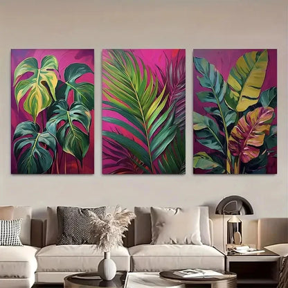 3pcs Monstera Banana & Palm Leaves Metal Print Ready to Hang Art