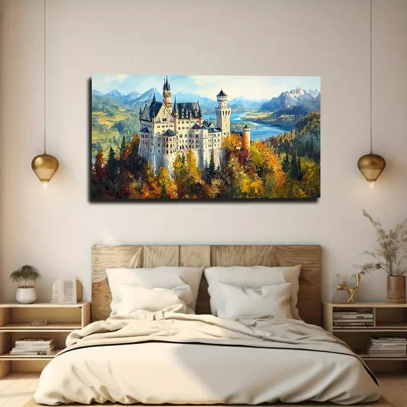 Fairy Tale Dream Castle Wall Art Canvas Office Home Room Framed 120x60cm
