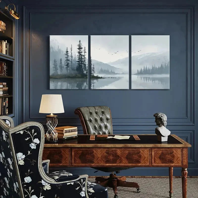 3pcs Serene Snowy Mountain Landscape Trees Metal Print Ready to Hang Art