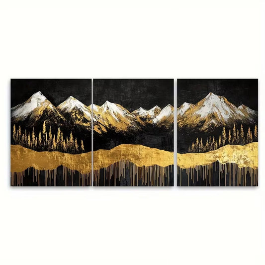3pcs Golden Mountain Abstract Painting Metal Print Ready to Hang Art