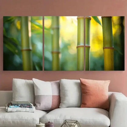 3pcs Vibrant Green Bamboo Nature Illustration Wall Art Canvas Unframed - High Quality Print 100% Australian Made Wall Canvas