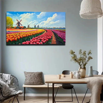 Area Planted Tulips Dutch Wall Art Canvas Office Home Room Framed 120x60cm
