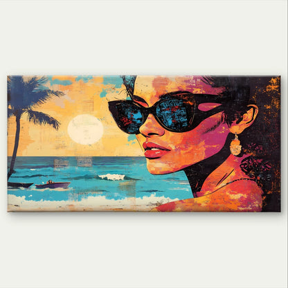 Vibrant Pop Art Woman in Sunglasses Wall Art Canvas Office Home Framed 120x60cm