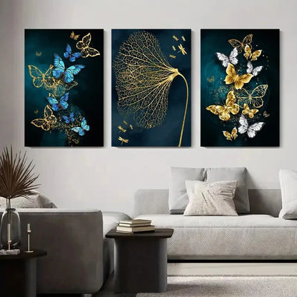 3pcs Butterfly & Golden Dandelion  Canvas Framed 50x70cm - High Quality Print 100% Australian Made Wall Canvas Ready to Hang - Bella Home Decor