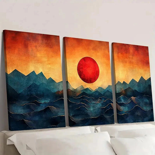 3pcs Dustin Way Bauhaus Sun and Waves SW Framed Wall Art Set Canvas Framed 50x70cm - High Quality Print 100% Australian Made Wall Canvas Ready to Hang