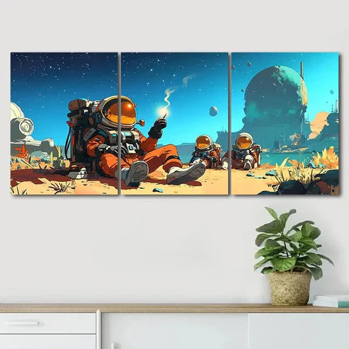 3pcs Astronaut Colorful Planet Exquisite Perfect Wall Art Canvas Unframed - High Quality Print 100% Australian Made Wall Canvas - Bella Home Decor