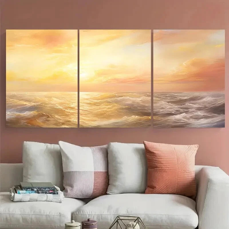 3pcs Vibrant Beautiful Sunrise over Ocean Metal Print Ready to Hang Art - Bella Home Decor