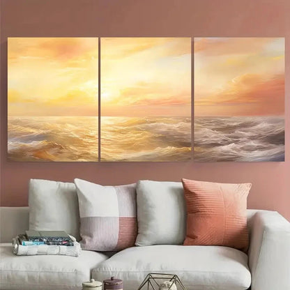 3pcs Vibrant Beautiful Sunrise over Ocean Metal Print Ready to Hang Art - Bella Home Decor