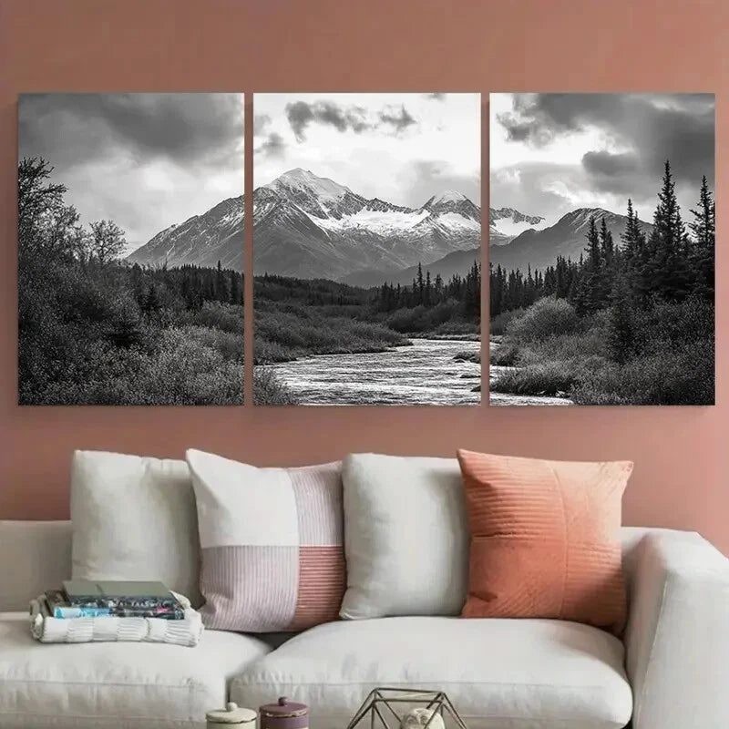 3pcs Soldotna Kenai River Ptarmigan Peak Metal Print Ready to Hang Art - Bella Home Decor