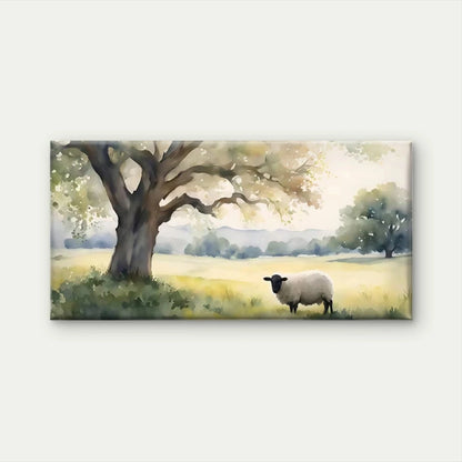 Sheep Under Tree Meadow Wall Art Canvas Office Home Room Framed 120x60cm
