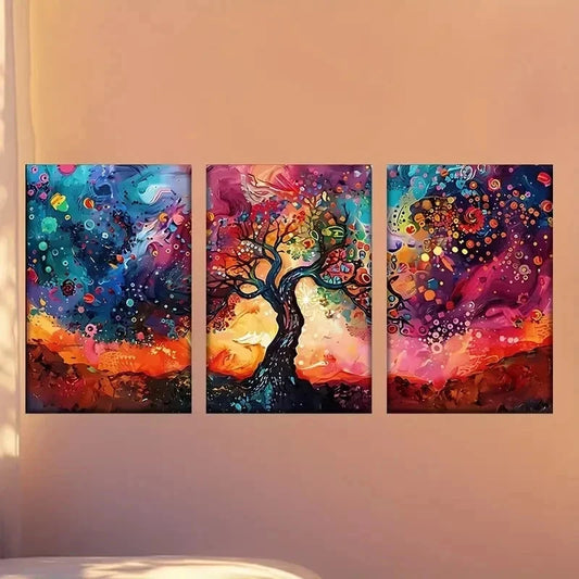 3pcs painting of a tree with colorful colors Wall Art Set Canvas Framed 40x60cm - High Quality Print 100% Australian Made Wall Canvas Ready to Hang