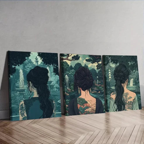 3pcs Asian Woman Nature Greenery Wall Art Canvas Unframed - High Quality Print 100% Australian Made Wall Canvas - Bella Home Decor