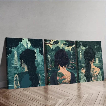 3pcs Asian Woman Nature Greenery Wall Art Canvas Unframed - High Quality Print 100% Australian Made Wall Canvas - Bella Home Decor