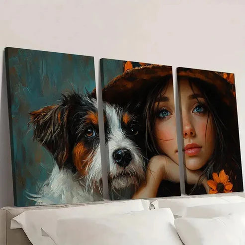 3pcs Dog Moment Fine Art Print PO Wall Art Set Canvas Unframed - High Quality Print 100% Australian Made Wall Canvas - Bella Home Decor