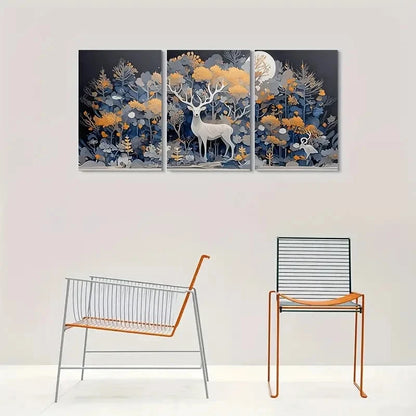 3pcs Enchanted Forest Moonlit Deer Wall Art Set Canvas Framed 60x90cm - High Quality Print 100% Australian Made Wall Canvas Ready to Hang