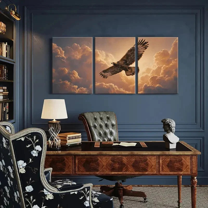 3pcs Set of Eagle Soaring Sky Modern Wildlife Metal Print Ready to Hang Art - Bella Home Decor