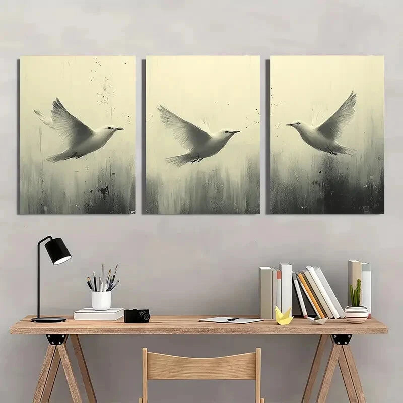 3pcs Minimalist Birds in Flight Neutral Nature Metal Print Ready to Hang Art - Bella Home Decor