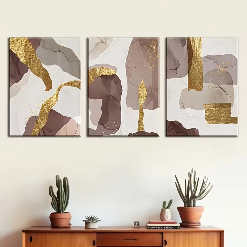 3pcs Abstract Print in a Light Luxury Style Metal Print Ready to Hang Art - Bella Home Decor