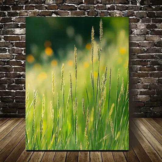 Serene Green Dogtail Grass Meadow Painting  40x60cm Metal Print Ready to Hang - Bella Home Decor