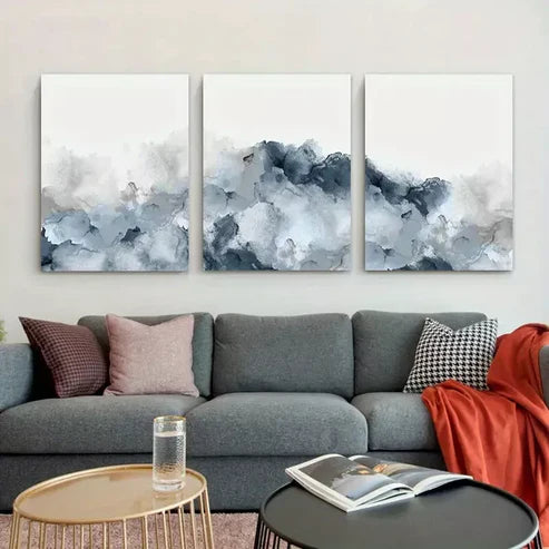 3pcs Blue Gray Wall Art Abstract Canvas Framed 60X90cm - High Quality Print 100% Australian Made Wall Canvas Ready to Hang
