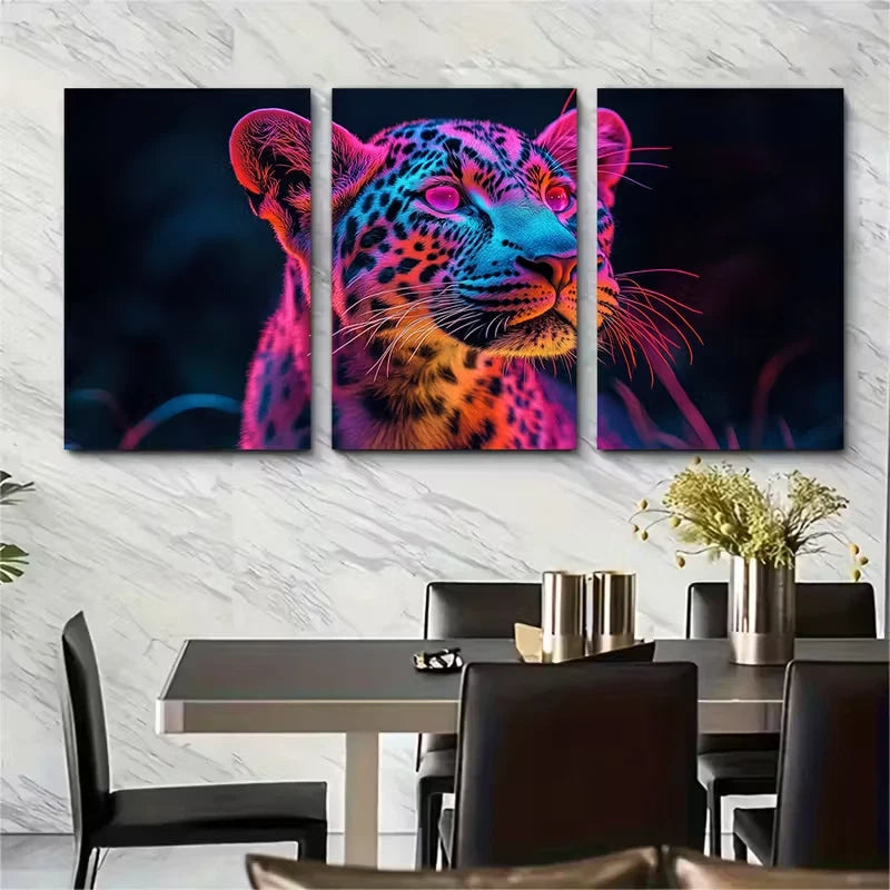 3pcs Neon Leopard Metal Print Ready to Hang Art