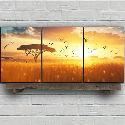 3pcs Flying Bird Sunrise Trees Metal Print Ready to Hang Art - Bella Home Decor