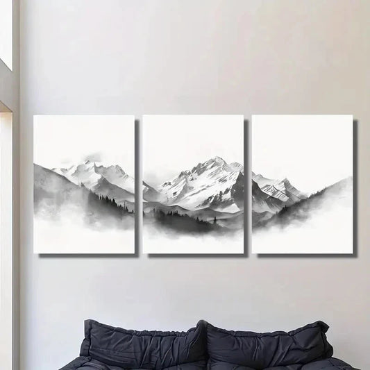3pcs Black and White Ink Painting, Metal Print Ready to Hang Art