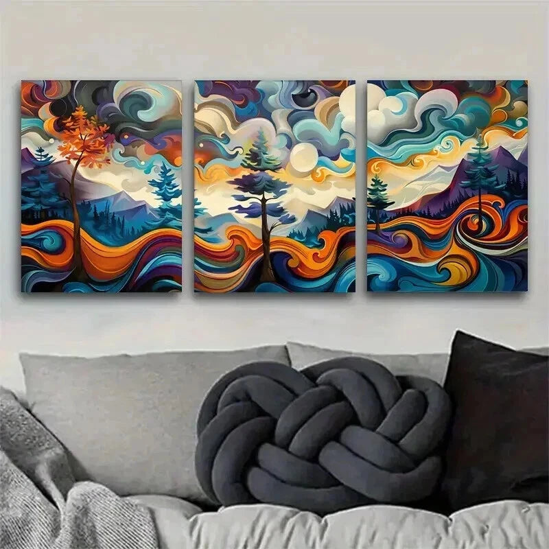 3pcs Abstract Landscape Vibrant Swirl Perfect Wall Art Set Canvas Framed 60x90cm - High Quality Print 100% Australian Made Wall Canvas Ready to Hang - Bella Home Decor