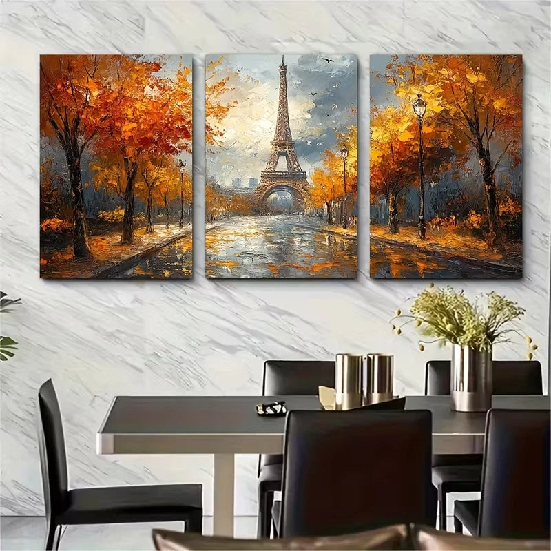 3pcs Paris Street Scene Metal Print Ready to Hang Art