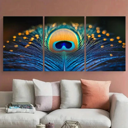 3pcs Vibrant Peacock Feather Macro Exotic Wildlife Metal Print Ready to Hang Art - Bella Home Decor