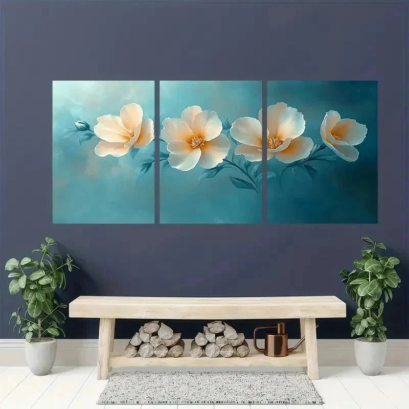 3pcs Elegant Beige Freesia Floral Perfect Wall Art Set Canvas Framed 50x70cm - High Quality Print 100% Australian Made Wall Canvas Ready to Hang
