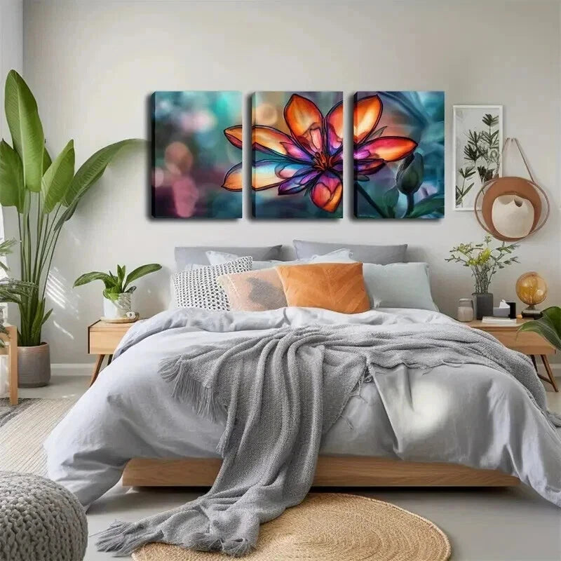 3pcs Vibrant Floral Colorful Flowers Perfect Wall Art Set Canvas Framed 50x70cm - High Quality Print 100% Australian Made Wall Canvas Ready to Hang - Bella Home Decor