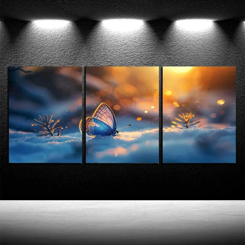 3pcs Butterflies in Snow Scene Metal Print Ready to Hang Art - Bella Home Decor