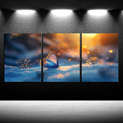 3pcs Butterflies in Snow Scene Metal Print Ready to Hang Art - Bella Home Decor