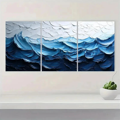 3pcs Original White Wave Texture Painting Metal Print Ready to Hang Art - Bella Home Decor