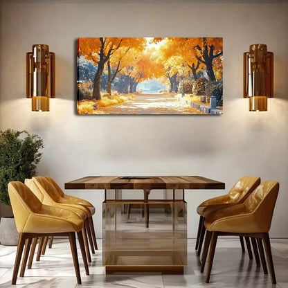 Autumn Pathway Yellow Trees Wall Art Canvas Office Home Room Framed 120x60cm - Bella Home Decor