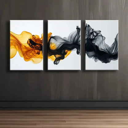 3pcs Yellow And Black Liquid Pattern Wall Art Set Canvas Framed 60x90cm - High Quality Print 100% Australian Made Wall Canvas Ready to Hang