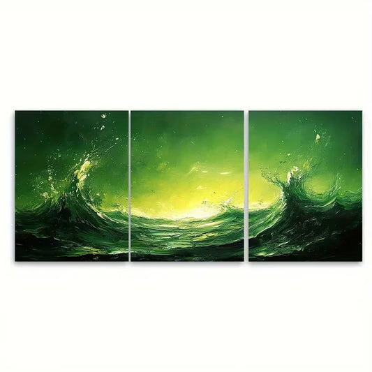 3pcs Vivid Green Abstract Art Metal Print Ready to Hang Art
