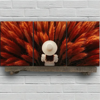 3pcs Abstract Grass Straw Hat Modern Metal Print Ready to Hang Art - Bella Home Decor