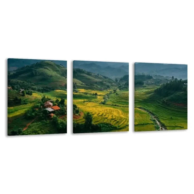 3pcs Vietnamese Moc Chau Mountains Landscape Wall Art Set Canvas Framed 60x90cm - High Quality Print 100% Australian Made Wall Canvas Ready to Hang - Bella Home Decor