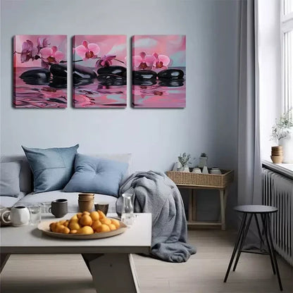 3pcs Water, Pebbles, Orchids Wall Art Set Canvas Framed 60x90cm - High Quality Print 100% Australian Made Wall Canvas Ready to Hang