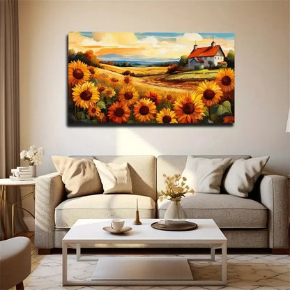 Sunflower Quiet Small House Wall Art Canvas Office Home Room Framed 120x60cm